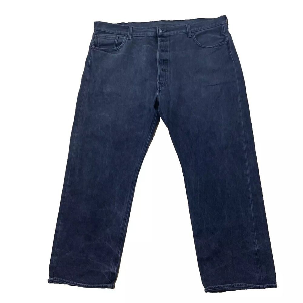 LEVIS Jeans 501 xx Mens 44x32 Straight Wide Button Fly Premium Dark Black Denim